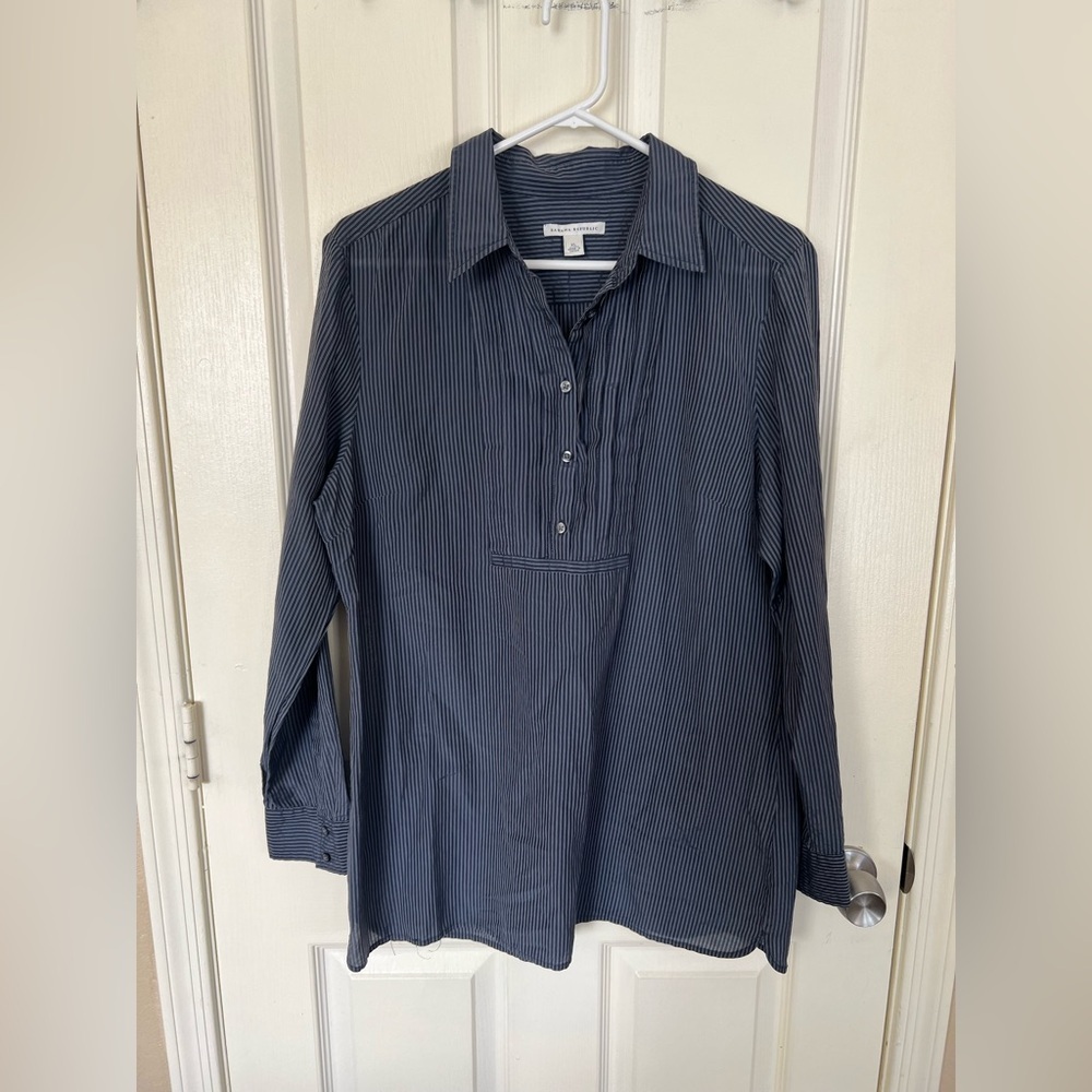 Banana Republic XL Blue White Striped Cotton Silk Tunic Blouse